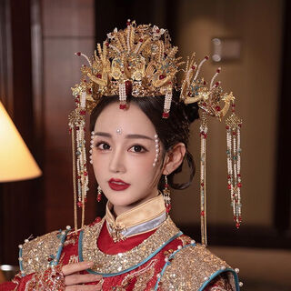 Clcey luxury phoenix crown ming-made bridal headwear hanfu wedding hair crown new chinese style wedding queen wedding xiuhe hair accessories luxury phoenix crown complete set ear hook style