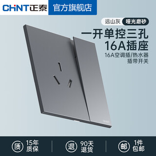 Chint (chnt) switch socket ultra-thin panel wall household 86 type switch whole house package forward slanted 5 five-hole socket frameless large plate concealed slim x5 distant mountain gray one open single control three holes 16a