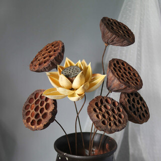 Aiman dried lotus flower bouquet lotus lotus real flower zen style air-dried chinese flower arrangement living room decoration ornaments to attract wealth combination 6 (without bottle)