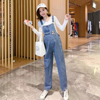 Maternity overalls spring and autumn style suit outer wear loose denim overalls small blue overalls (plus velvet) m recommended 90-110jin jin equals 0.5 kg
