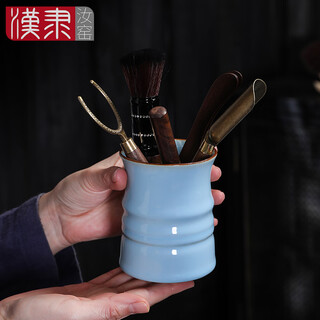 Han li ru kiln kung fu tea set accessories black sandalwood tea ceremony copper six gentlemen set tea clamp tea spoon ceramic split high-end ru kiln tea cistern + copper wood six gentlemen
