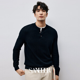 Sanheer elegant gentleman high-count long-staple cotton pique texture spring versatile men's henley collar sweater daz694 black l /50