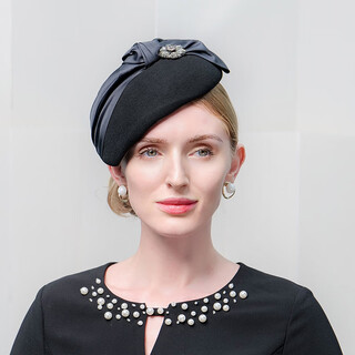 Ee autumn and winter new style elegant retro inlaid rhinestone woolen hat travel versatile pure wool beret for women black