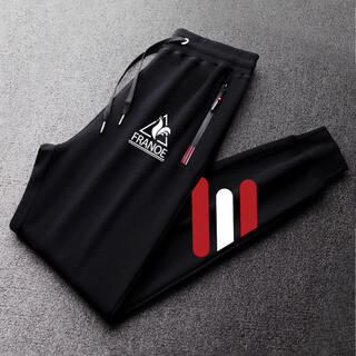 Le coq sportif french big cock casual sports pants for men in spring, autumn and winter new fashion versatile running leggings long pants black non-velvet leggings red and white three stripes l size recommended 120-140jin jin equals 0.5 kg