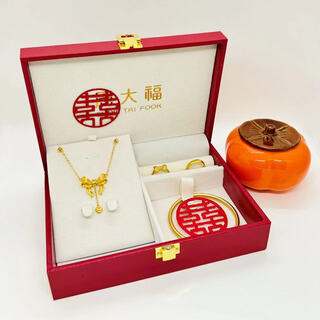 Fake gold bracelet, three gold jewelry set, wedding hardware jewelry set, engagement stage props, sand gold necklace, fugitive princess, three gold pieces + single layer gift box