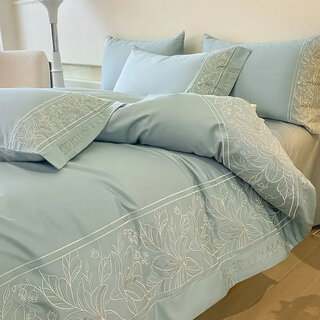 Mercury home textiles home textiles european mother and baby long staple cotton four-piece set pure cotton light luxury embroidered quilt cover sheets sheets sheets full cotton upgraded baby grade heavy industry embroidery * starry blue * suitable for 1.8m bed four-piece set * quilt cover 2x2.3m