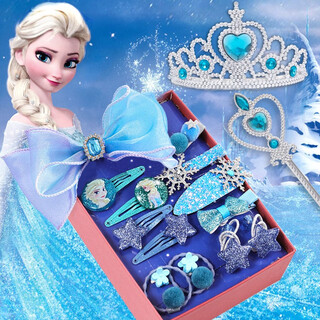 Hellocandy princess elsa bow hair accessory gift box children's hairpin little girl hairpin rubber band frozen gradient ice and snow gift box 17-piece set