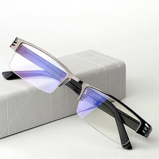 New flat glasses for men and women, ultra-light half-frame myopia glasses frame, hd anti-blue light, degree finished myopia, metal glasses (anti-blue light) 350 degrees