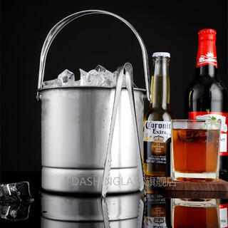 Dashinglass thickened portable ice bucket ice cube bucket stainless steel bar service ice bucket foreign wine bucket ktv ice storage bucket ice bucket + ice clip