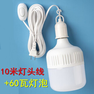 Household e27 screw lamp holder wire socket led energy-saving light bulb hanging lamp holder wire with switch plug wire 10 meters long lamp holder wire + 60 watt gaofushuai light bulb