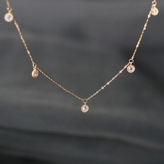 Yan's beautiful white small c korean gold 14k gold necklace with a circle of lace small round diamonds sparkling white bright diamond pendant clavicle chain 1 bracelet with a total length of 16cm