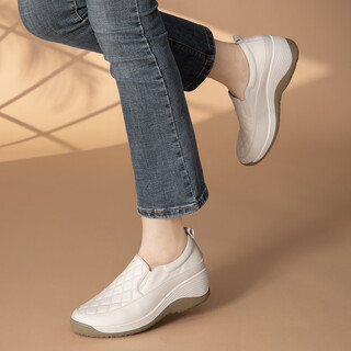 Satchi women's shoes cow leather wedge platform slip-on thick-soled heighten single shoes versatile casual shoes off-white (14c16047150) 36 (230mm)