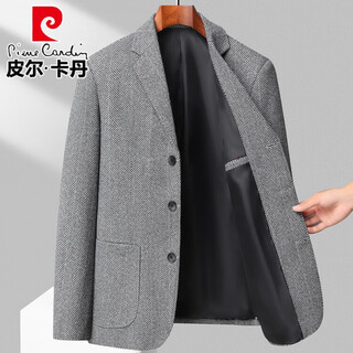 Pierre cardin woolen woolen casual suit men's jacket autumn and winter single suit top herringbone pattern middle-aged dad woolen suit men gray m 170 (recommended 100-120jin jin equals 0.5 kg)