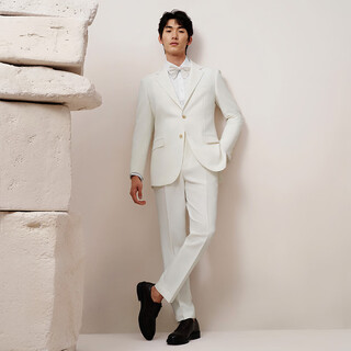 Guillaume suit suit men's formal white high-end business casual oil-proof groom's wedding dress suit suit coconut white top + pants 46
