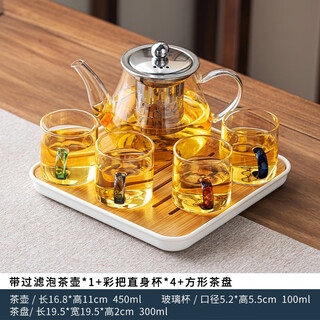 Haoxiang light luxury high-end glass kung fu tea set tea tray set home office simple reception cup pot tea brewing set bajun pot + four-color cup five-piece set + small square plate