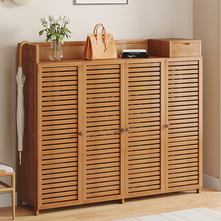 Sizhuge home door multi-layer shoe rack good-looking dust-proof shoe cabinet indoor corridor bamboo simple new 2025 hot style entry four doors eight layers-louver door deepening and thickening