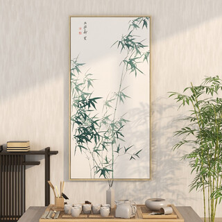 You sheng new chinese style entrance decorative painting vertical version zheng banqiao bamboo painting ink mural living room entrance tea room hanging painting zen ink bamboo b 80*160cm brushed gold frame + crystal porcelain painting