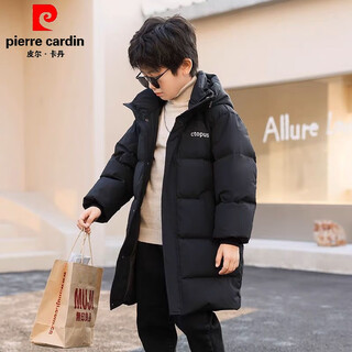 Pierre cardin children's down jacket 2025 new medium length medium and large children's cotton jacket baby winter thickened foreign style jacket black 140