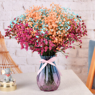 Aiman gypsophila natural dried flower bouquet ins internet celebrity birthday new house decorative ornaments air-dried real flower arrangements home furnishings yellow + sky blue gypsophila + red crystal with m vase