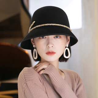 Tilburg light luxury brand star internet celebrity same style new french woolen felt hat women's autumn and winter wool fisherman hat women's winter black adjustable m (55-58cm)