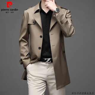 Pierre cardin brand young and middle-aged windbreaker jacket men's spring and autumn mid-length business casual men's new jacket dad wear khaki (thin) suit cloth windbreaker 175/l