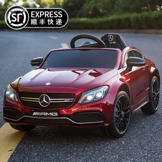 【正版授权】奔驰儿童电动车汽车四轮宝宝玩具带遥控车充电男女小孩摇摆可坐人带遥控星辰皓 烤漆酒红+四驱动+便携充电+摇摆+高开门+皮座椅