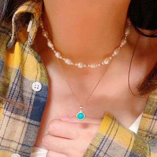 Beyou korean fashion popular 14k gold pendant, exquisite temperament and versatile retro turquoise square clavicle pendant pendant (without chain)