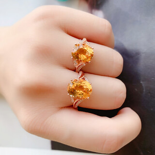 Yan's sterling silver inlaid natural citrine ring for women with adjustable buckle, fashionable, sweet, japanese and korean yellow gemstones with certificate 6 8 (rose gold)