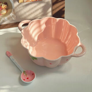 Mieriyaki double-ear soup bowl girl's heart strawberry pink large-capacity snail noodle bowl household large soup bowl dormitory instant noodle bowl spoon girl's heart 1.4l strawberry snail noodle bowl + spoon