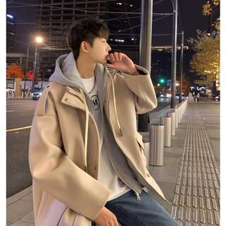 Du xiaoxian fake two-piece woolen coat men's autumn and winter korean version hooded thickened coat trendy brand handsome trendy loose jacket off-white f612 (short style) m recommended 90-110jin jin equals 0.5 kg