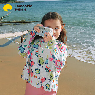Lemonkid children's sun protection clothing women's spring and summer sun protection clothing skin clothing upf50+ breathable ice feel cream white unicorn 160