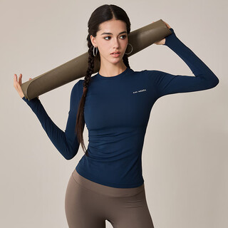 Luluuvttoh round neck slim yoga wear for women 2025 new pilates slimming sports long sleeve autumn and winter tight running top navy blue tolerant and calm l (recommended for 110-120 jin jin equal to 0.5 kg fairies)