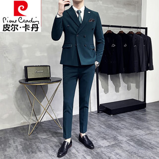 Pierre cardin off-white simple british business slim suit men's wedding dress commuter double-breasted suit dark green three-suit suit + trousers + vest collection s 98jin jin is equal to 0.5 kg within