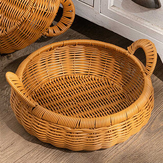 Liexuan fruit basket living room imitation rattan woven binaural home snack fruit basket snack plate light luxury tray egg storage basket large binaural woven basket 25*25*9cm
