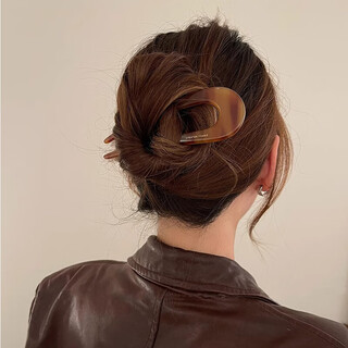 Liangshihuan u-shaped acetic acid hairpin at the back of the head, fixed hairpin and comb, simple modern ball hairpin for women, milk coffee color