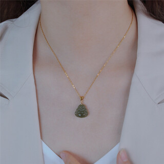 Retro hetian jade laughing buddha necklace for women high-end light luxury necklace simple temperament clavicle chain niche design ins xl20281 (dark)