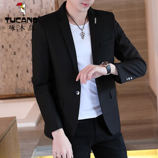 Дятел 2022 Костюм Мужской Повседневный Корейский Стиль Тонкий Одинарный Молодежный Красивый Маленький Костюм Пиджак Модный и Универсальный 633 Черный xl