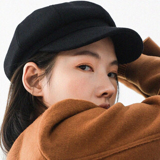 Oufandi wool beret three-dimensional black big head hat women's spring and autumn newsboy hat octagonal hat autumn and winter retro painter black one size adjustable