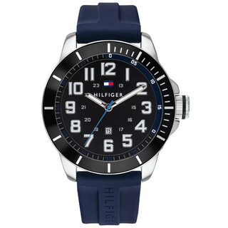 Tommy hilfiger tommy hilfiger men's 30 meter waterproof quartz round blue silicone band watch 46mm 1791537 medium gray one size