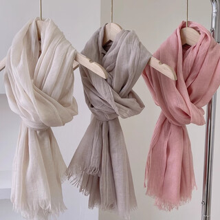 Lufeng solid color cotton and linen scarf spring and autumn thin japanese versatile shawl sun visor headband literary women's winter travel scarf beige