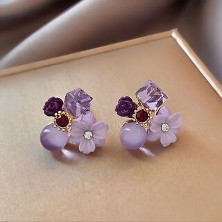 Wind valley bird purple petal earrings women's 2024 new trendy niche design earrings high-end atmosphere earrings summer