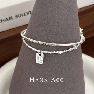 Luruo hana all-over s925 sterling silver broken silver letter square bracelet ins asymmetric design versatile hand jewelry for women bracelet + bracelet stacking recommendation