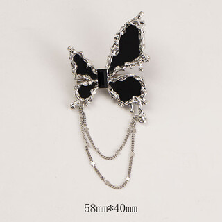 Quamer black butterfly brooch tassel metal women's autumn and winter ins design suit chest black butterfly