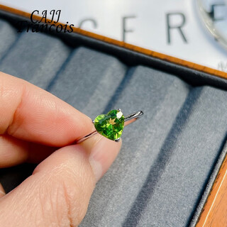 Cajj francois peridot heart-shaped ring for women, natural colored gems, jewelry gemstones, 925 silver inlaid fashion jewelry, gift, heart-shaped ring, size 13