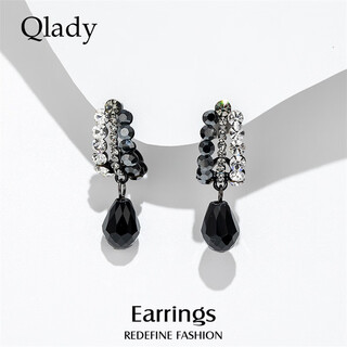 Qlady black stud earrings for women 2025 temperament high-end fashion earrings women's niche design light luxurious silver needle earrings