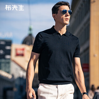 Mr. bu lapel short-sleeved wool t-shirt men's fashion high-end machine washable sweater top piano black l/175