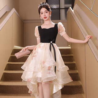 Li baixin adult ceremony light evening dress for girls light luxury niche high-end french high-end banquet small people can wear daily black s recommended 85-90 jin jin equals 0.5 kg