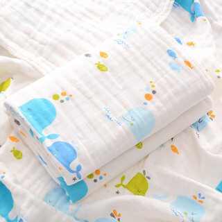 Yiquanpei baby gauze bath towel cotton towel baby bath newborn special quilt wrap single newborn child super soft six layers/110*110cm blue whale buy one get one free