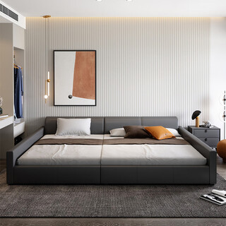 Tongyou children's bed, second child family bed, parent-child bed, family of four, large bed, master bedroom, extra large crib, storage bed, mother and baby bed, maternal and infant grade silicone leather, 0.9m child bed + 1.8m mother bed + 2 mattresses, air pressure storage structure