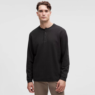 Lululemon textured henley men's henley shirt cotton blend soft breathable long sleeve pullover black/black xs